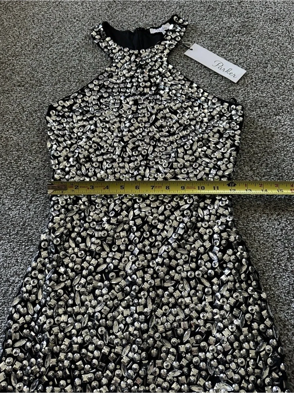 PARKER XS 0 2 Black Mariah Dress Silver Ice Cut Jewels Studs Gems NWT R$462 RARE